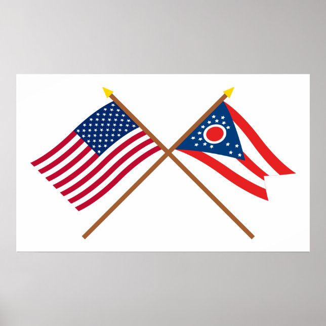 USA och Ohio Crossed Flaggor Poster (Framsidan)