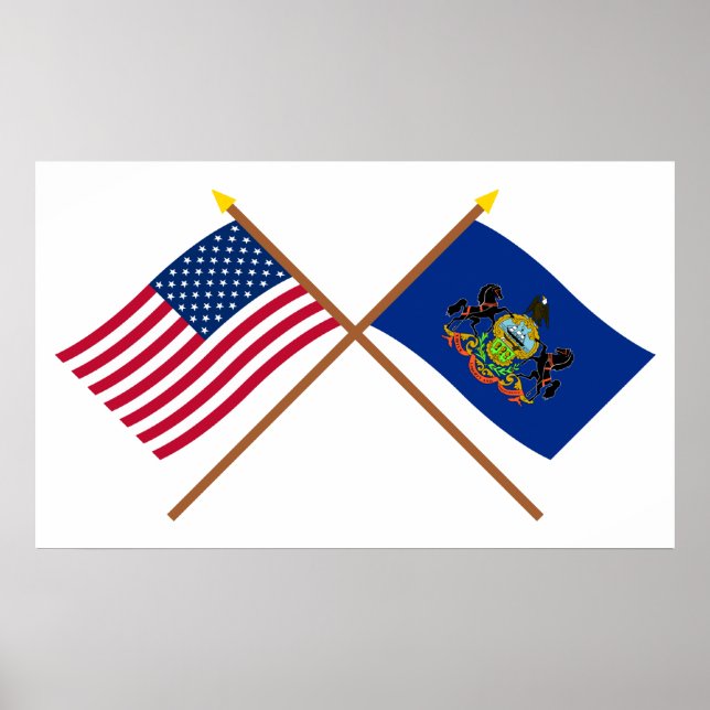 USA och Pennsylvania över Flaggor Poster (Framsidan)