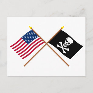 USA och Pirat över Flaggor Vykort