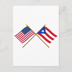 USA och Puerto Rico Crossed Flaggor Vykort