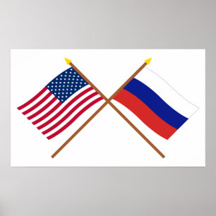 USA och Ryssland över Flaggor Poster