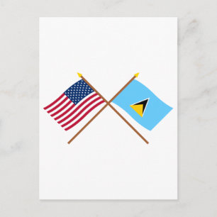 USA och St Lucia Korsade flaggor Vykort