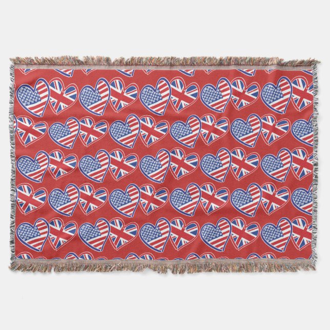 USA och Storbritannien Hearts av Flaggor Filt (Framsidan)
