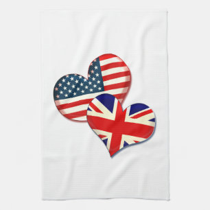 USA och Storbritannien hjärtan Kökshandduk