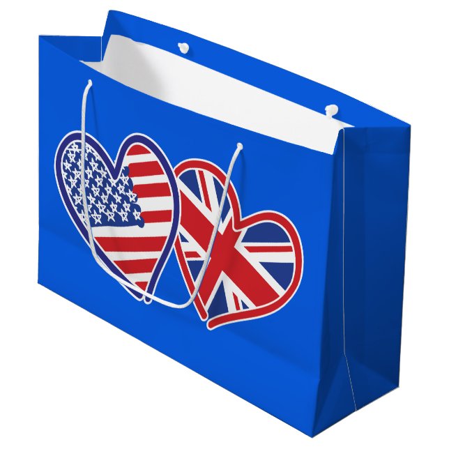 USA och Storbritannien Patriotic Flagga Hearts (Framsidan Vinklad)