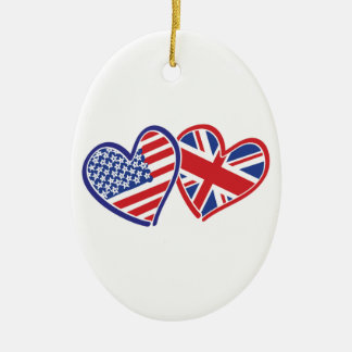 USA och Storbritanniens flagga hjärtan Julgransprydnad Keramik