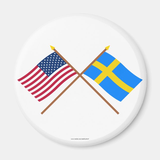 USA och Sverige över Flaggor Magnet (Framsidan)