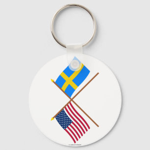 USA och Sverige över Flaggor Nyckelring