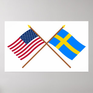 USA och Sverige över Flaggor Poster