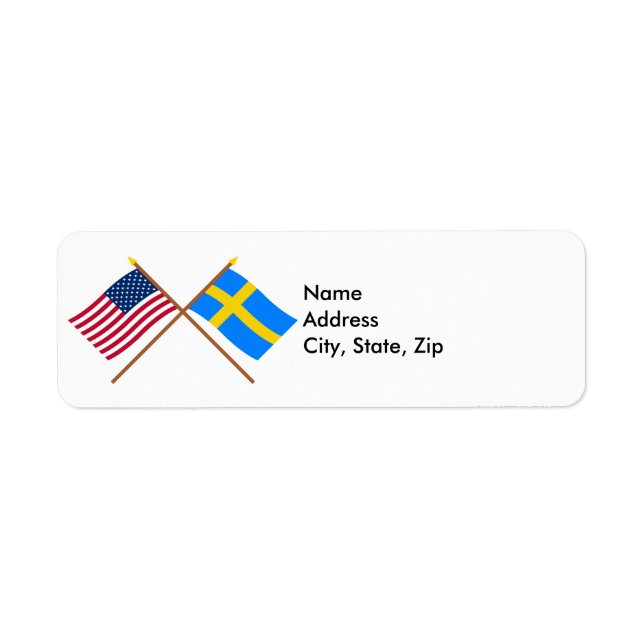 USA och Sverige över Flaggor Returadress Etikett (Framsidan)