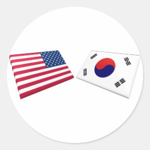 USA och Sydkorea Flaggor Runt Klistermärke