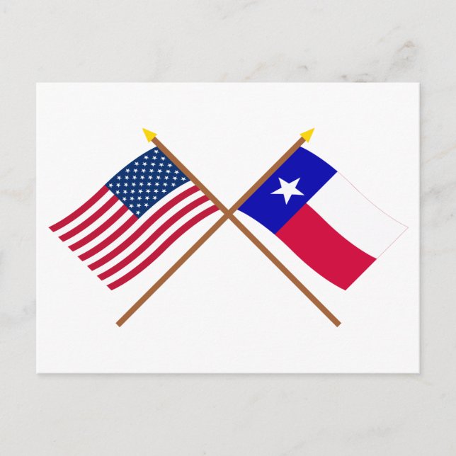 USA och Texas Crossed Flaggor Vykort (Framsida)