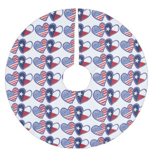 USA och Texas flaggahjärtor Julgransmatta Borstad Polyester