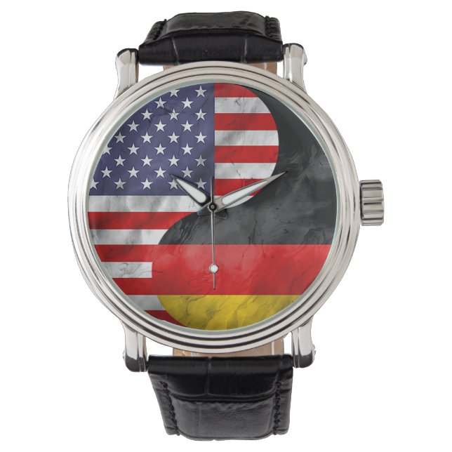 USA och Tyskland Dual Flagga Yin Yang Bröllop Gift Armbandsur (Framsida)