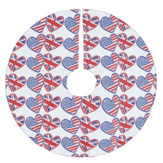 USA och UK Flagga Hearts Julgransmatta Borstad Polyester