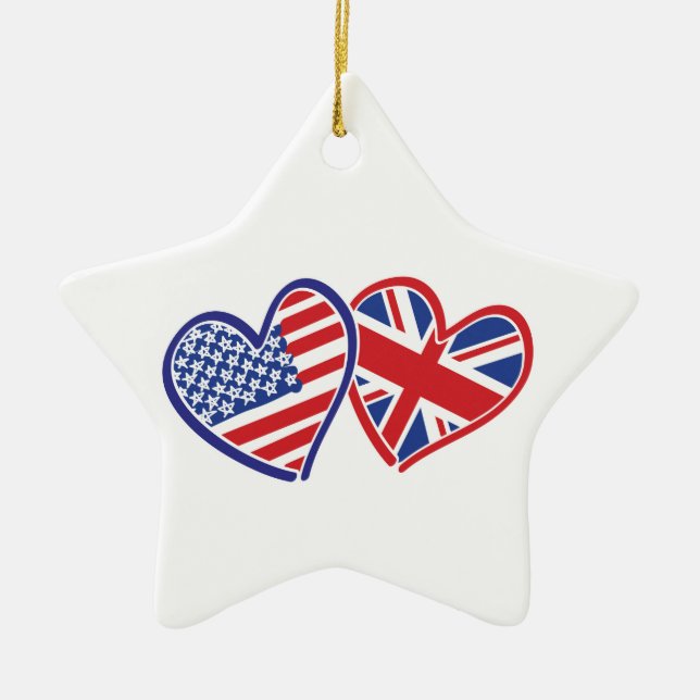 USA och UK Flagga Hearts Julgransprydnad Keramik (Framsidan)