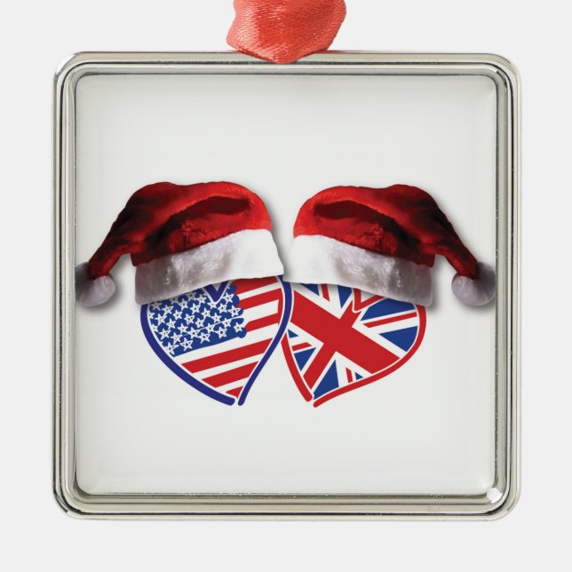 USA och UK Flagga Hearts Julgransprydnad Metall (Framsidan)