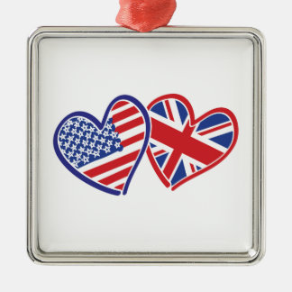 Usa och UK Flagga Hearts Julgransprydnad Metall