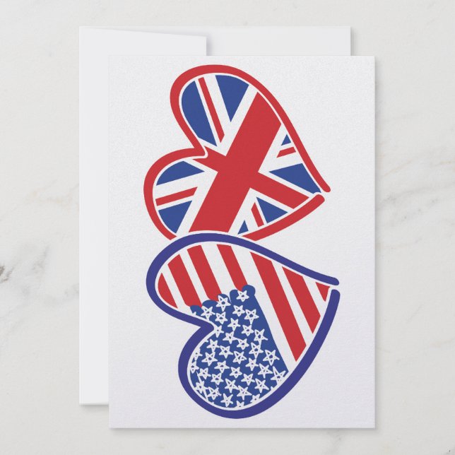 USA och UK Flagga Hearts Julkort (Framsida)