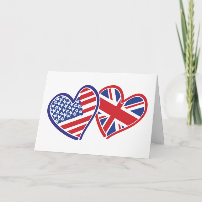 USA och UK Flagga Hearts Kort (Framsida)