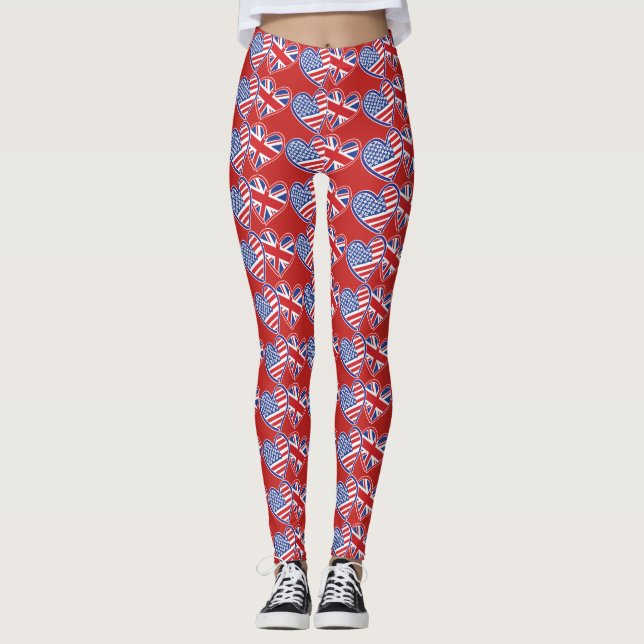 USA och UK Flagga Hearts Leggings (Framsida)