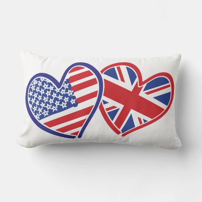 USA och UK Flagga Hearts Lumbarkudde (Framsida)