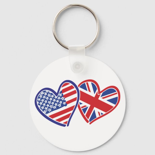 USA och UK Flagga Hearts Nyckelring (Framsida)