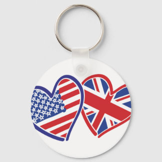 USA och UK Flagga Hearts Nyckelring