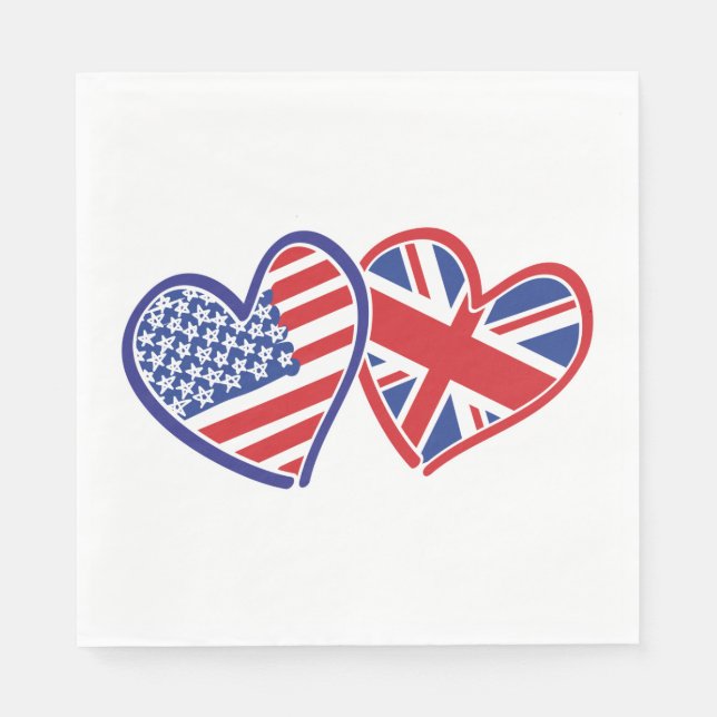USA och UK Flagga Hearts Pappersservett (Framsidan)