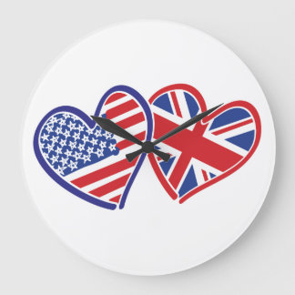 USA och UK Flagga Hearts Stor Klocka