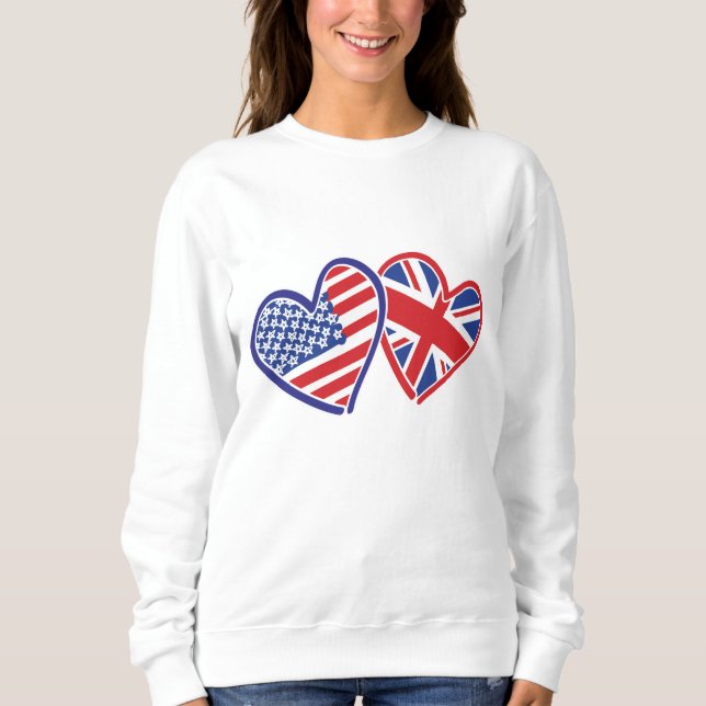USA och UK Flagga Hearts T Shirt (Framsida)
