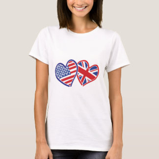 USA och UK Flagga Hearts T Shirt