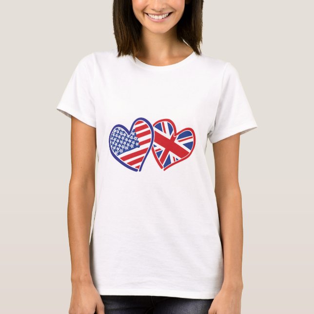 USA och UK Flagga Hearts T Shirt (Framsida)