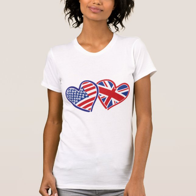 USA och UK Flagga Hearts T Shirt (Framsida)