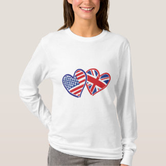 USA och UK Flagga Hearts T Shirt