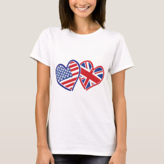 USA och UK Flagga Hearts T Shirt