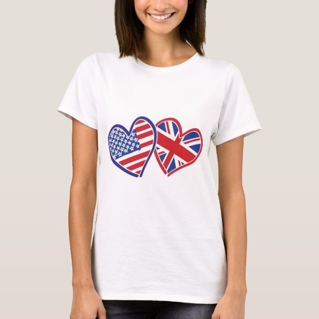 USA och UK Flagga Hearts T Shirt (Framsida)