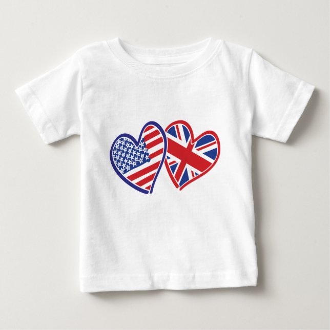 USA och UK Flagga Hearts Tee (Framsida)