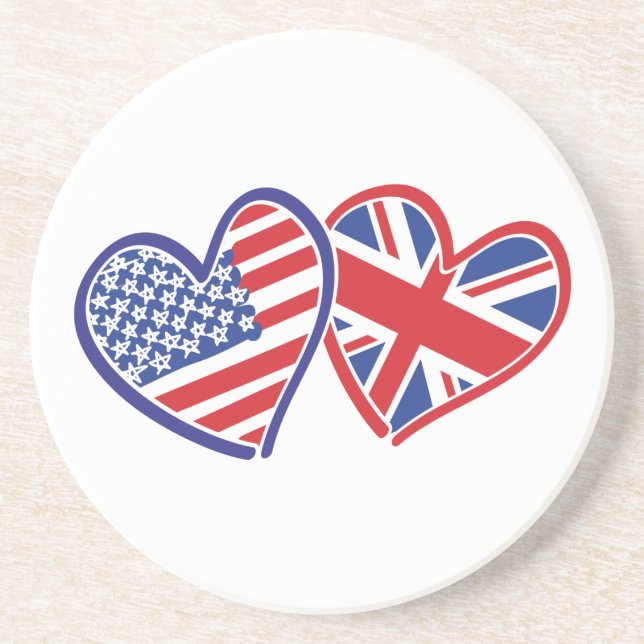 USA och UK Flagga Hearts Underlägg (Framsidan)