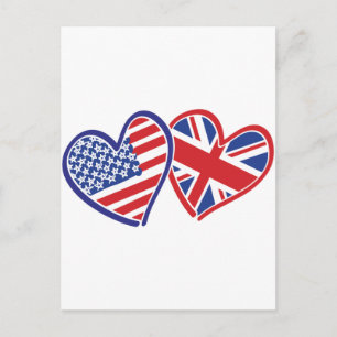 USA och UK Flagga Hjärtan Vykort