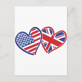 USA och UK Flagga Hjärtan Vykort