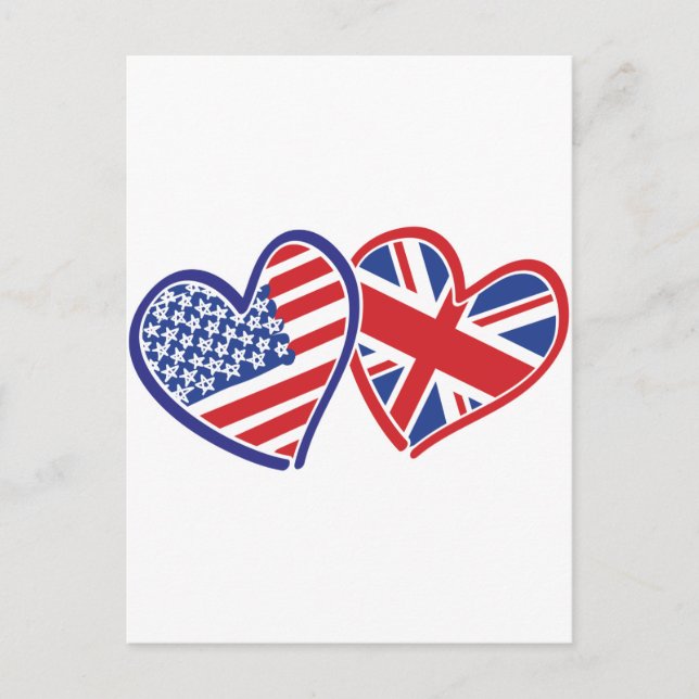 USA och UK Flagga Hjärtan Vykort (Framsida)