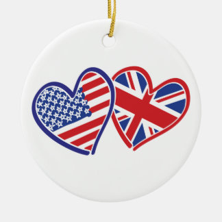 USA och UK-flaggahjärtor Julgransprydnad Keramik