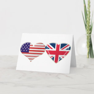 USA och UK Heart Flagga Design Kort