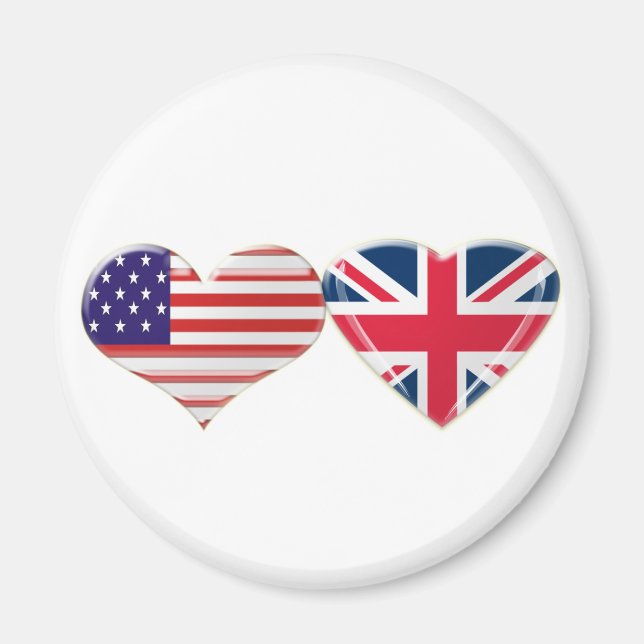 USA och UK Heart Flagga Design Magnet (Framsidan)