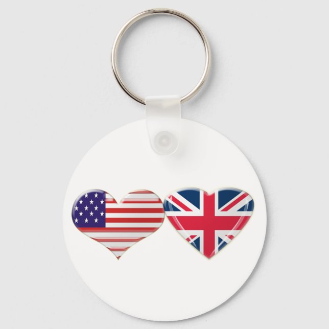 USA och UK Heart Flagga Design Nyckelring (Framsida)
