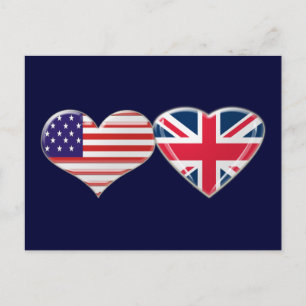 USA och UK Heart Flagga Design Vykort
