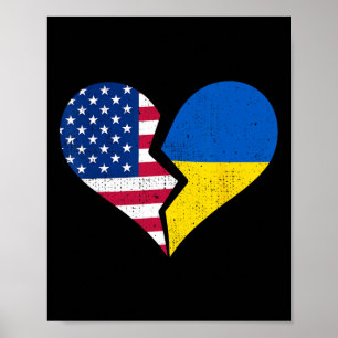 USA och Ukrainas flaggor – Brutna hjärtans symbol Poster