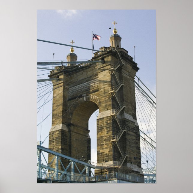 USA, Ohio, Cincinnati: Roebling hängbro Poster (Framsidan)