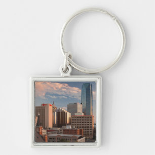 USA, Oklahoma, Oklahoma City, Elevated City Fyrkantig Silverfärgad Nyckelring
